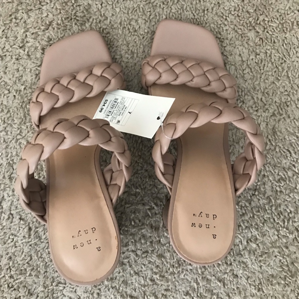 A New Day Braided Strap Nude Block Heel Sandals - Women 7 Brand New - Picture 7 of 9